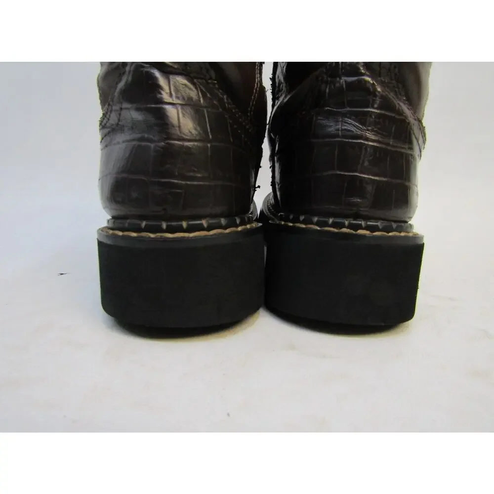 Roper Brand Youth Size 2 M Brown Leather Gator Print Cowboy Western Boots